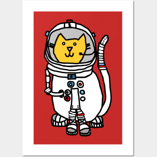 Sci Fi Space Cat Astronaut Captain Yellow Cat Posters and Art